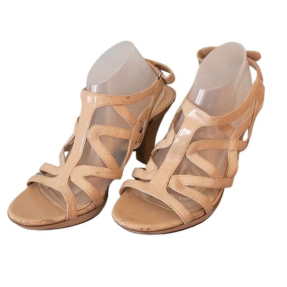 Naturalizer Shoes - Naturalizer N5 Comfort Beige Platform Shoe Patent Leather Dayna 7M Velcro Strap